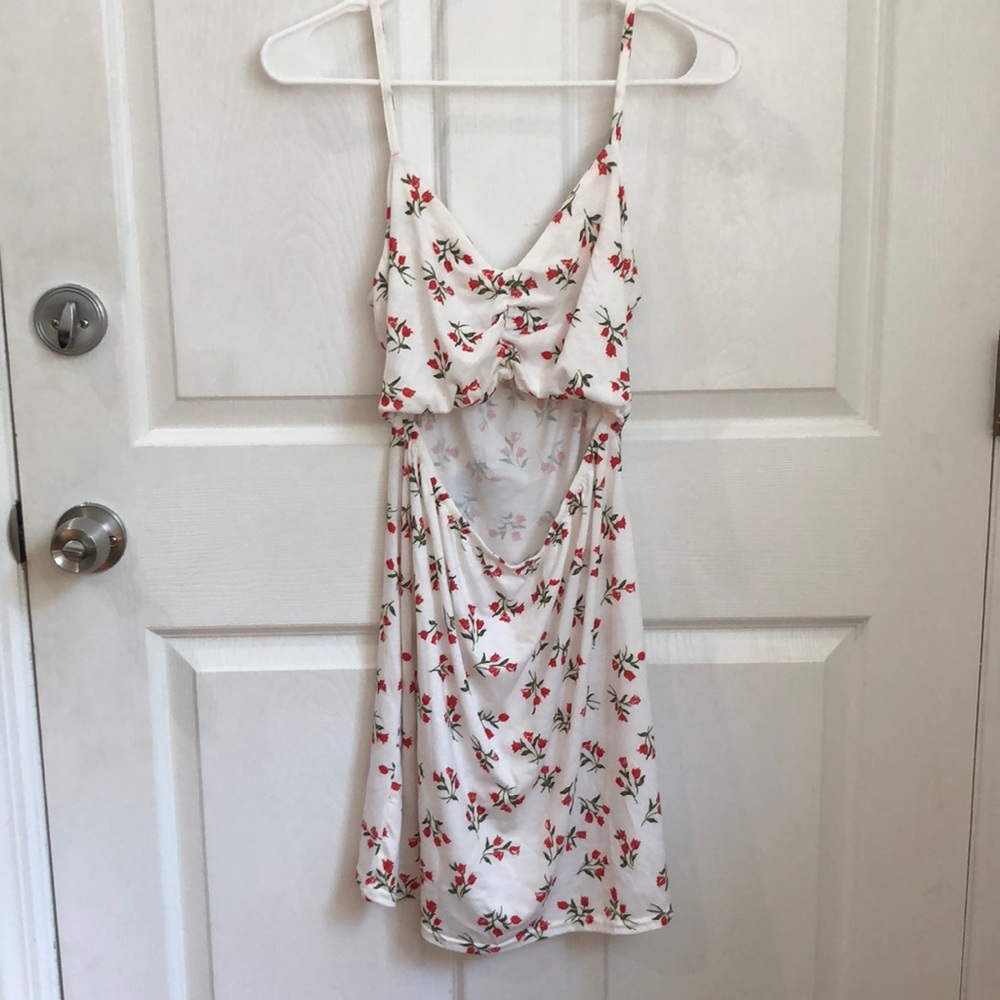 NEW Pretty little thing sz 12 red tulip floral dress midriff cut out mini dress